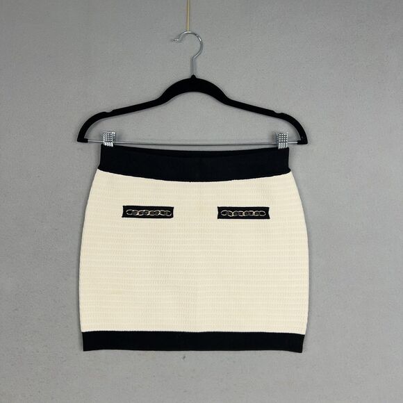 Generation Love Skirt Womens XS Cream Black Textured Gold Chain Mini Preppy Glam - Picture 1 of 14